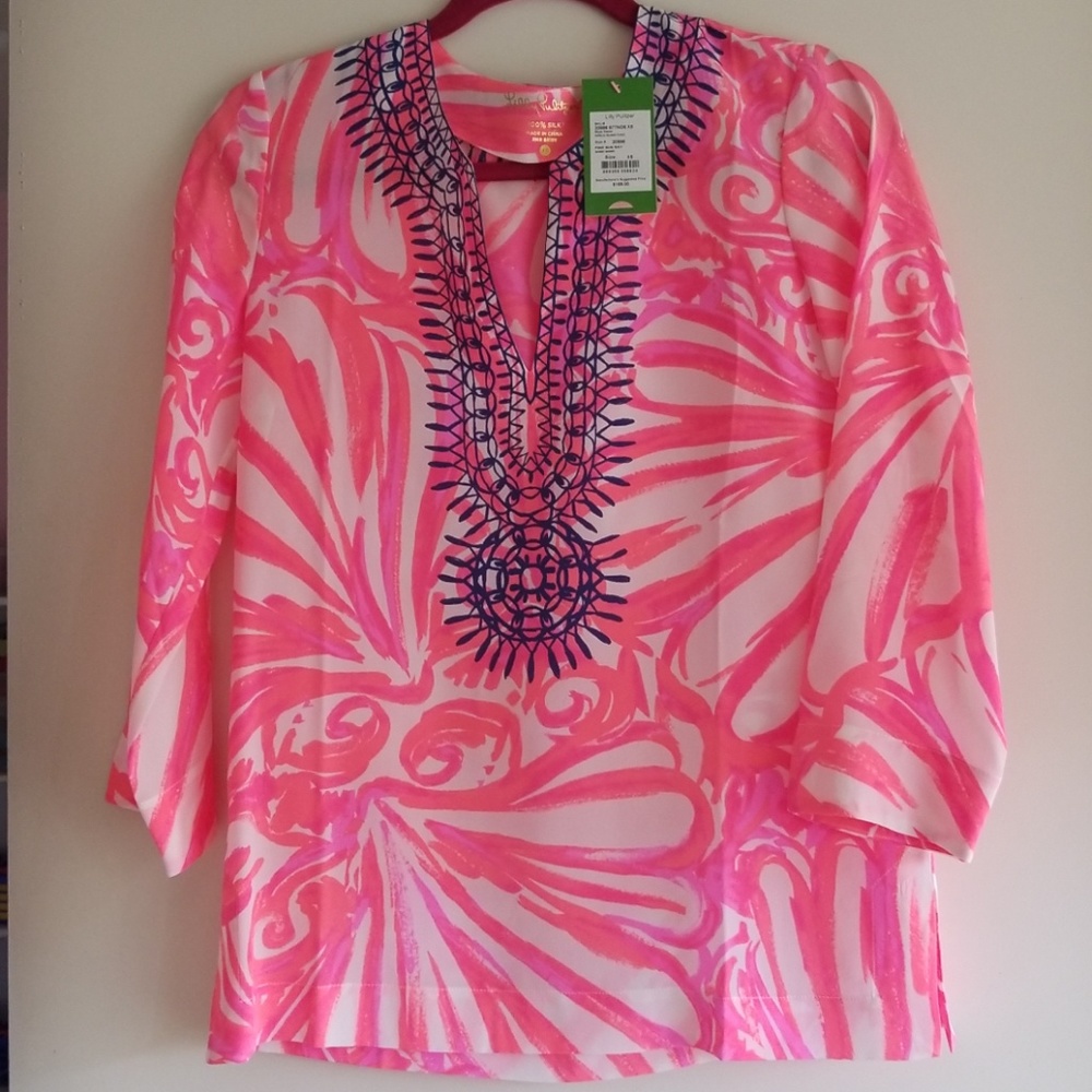 Silk Lilly Pulitzer hot pink top Vacay Resort